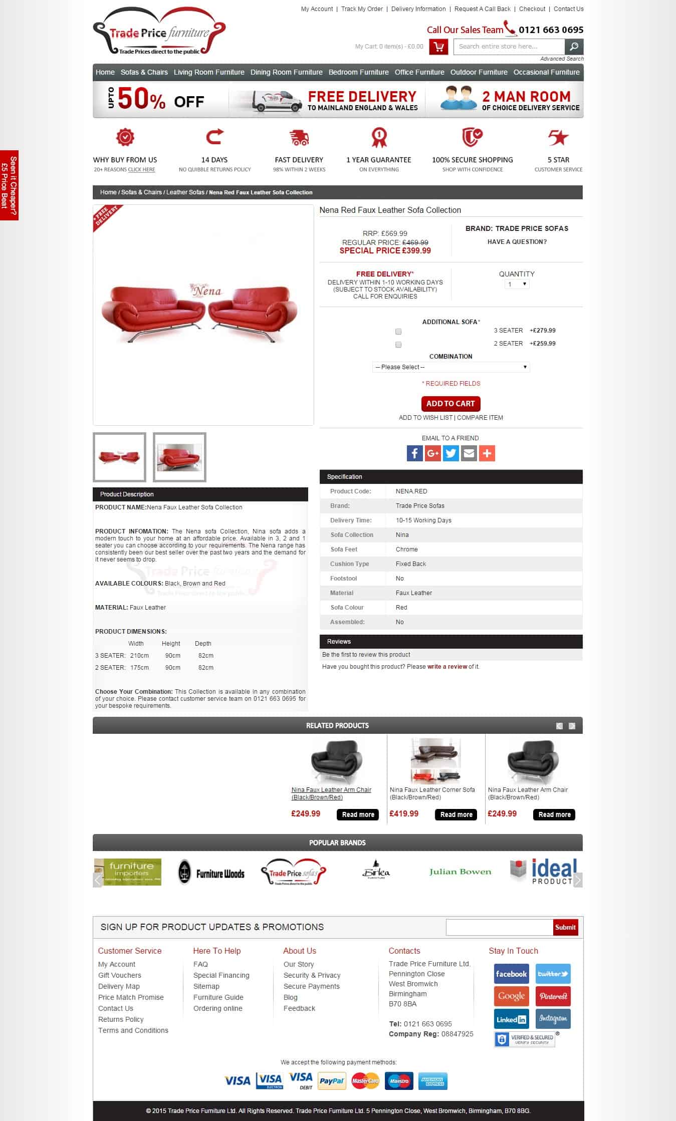 Trade Price Furniture - Magento Based eCommerce Website product page