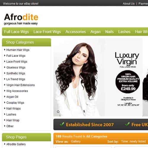 Afrodite Lace Wigs and Extensions - eBay store design