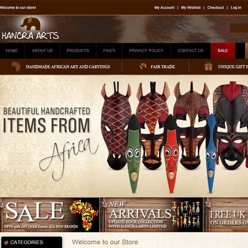 Hancra arts - Magento Based eCommerce Website Home page