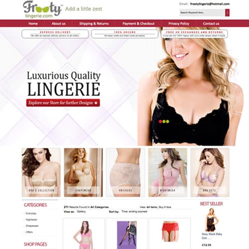 Frooty lengerie – eBay store front design
