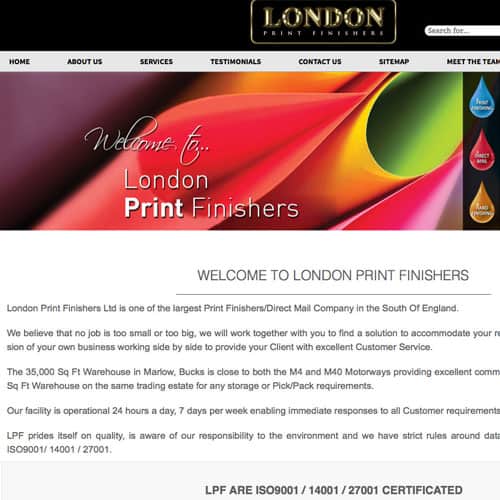 London Print Finishers - Wordpress website Homepage